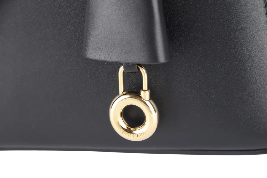 LORO PIANA EXTRA BAG L27 BLACK SMOOTH CALFSKIN GOLD HARDWARE WITH DUST COVER AND BOX