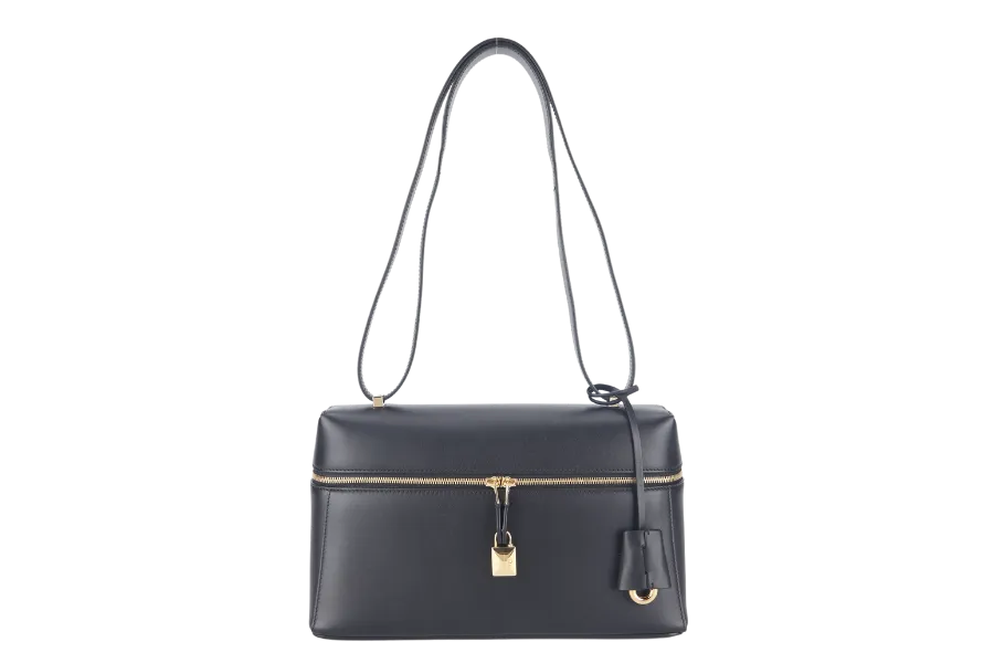 LORO PIANA EXTRA BAG L27 BLACK SMOOTH CALFSKIN GOLD HARDWARE WITH DUST COVER AND BOX