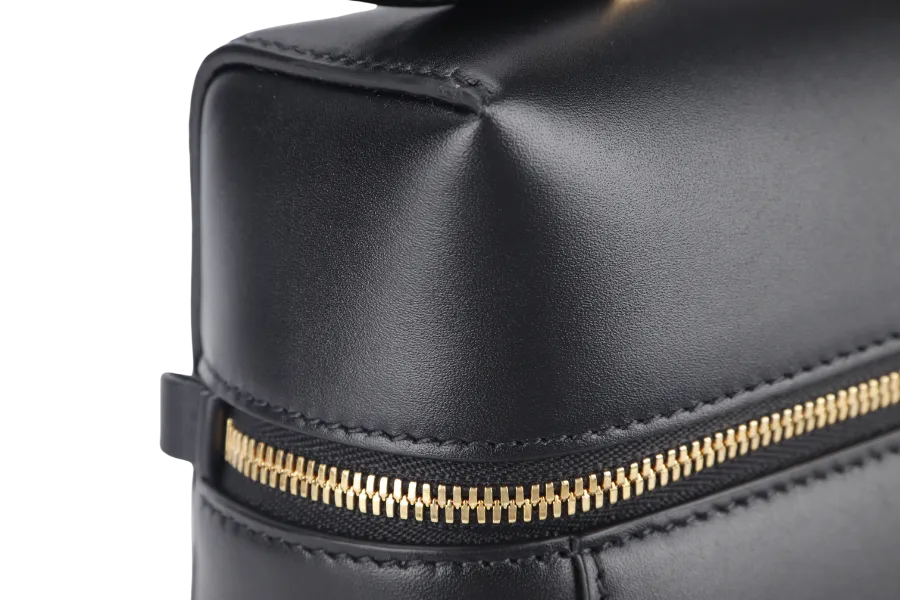 LORO PIANA EXTRA BAG L27 BLACK SMOOTH CALFSKIN GOLD HARDWARE WITH DUST COVER AND BOX