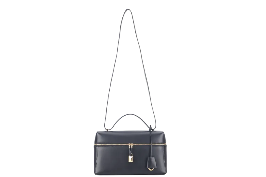 LORO PIANA EXTRA BAG L27 BLACK SMOOTH CALFSKIN GOLD HARDWARE WITH DUST COVER AND BOX
