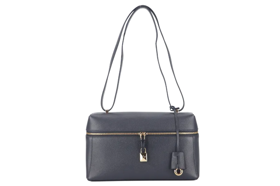 LORO PIANA L27 NAVY BLUE GRAINED CALFSKIN GOLD HARDWARE WITH DUST COVER, LOCK AND BOX