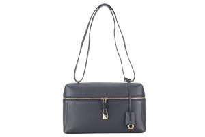 LORO PIANA L27 NAVY BLUE GRAINED CALFSKIN GOLD HARDWARE WITH DUST COVER, LOCK AND BOX