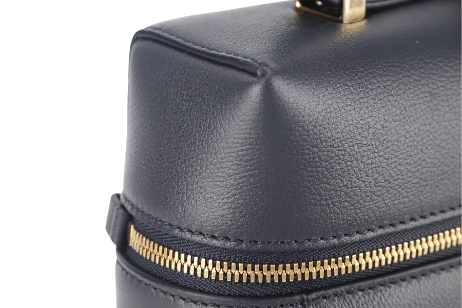 LORO PIANA L27 NAVY BLUE GRAINED CALFSKIN GOLD HARDWARE WITH DUST COVER, LOCK AND BOX