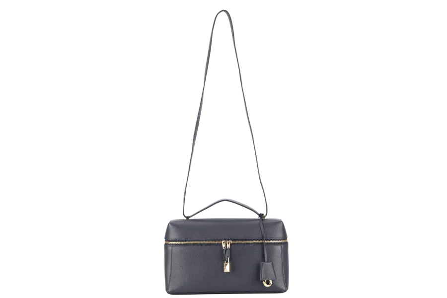 LORO PIANA L27 NAVY BLUE GRAINED CALFSKIN GOLD HARDWARE WITH DUST COVER, LOCK AND BOX