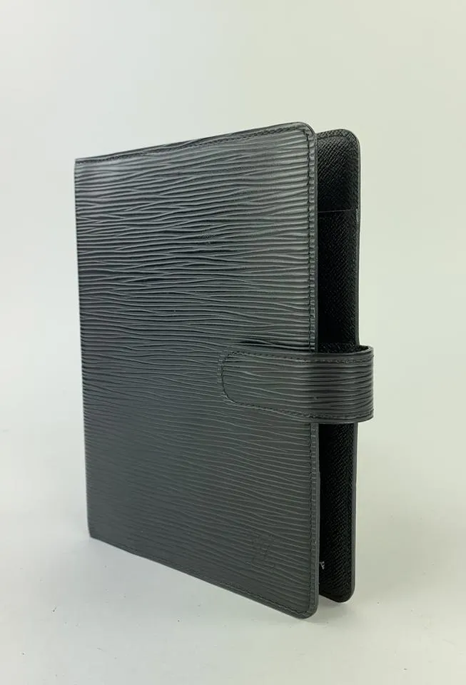 Louis Vuitton Black Epi Leather Noir Medium Ring Agenda MM Notebook Cover 47LVL1125
