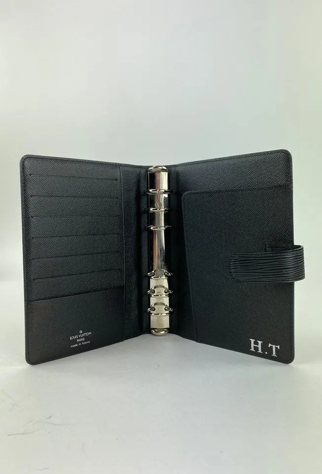 Louis Vuitton Black Epi Leather Noir Medium Ring Agenda MM Notebook Cover 47LVL1125