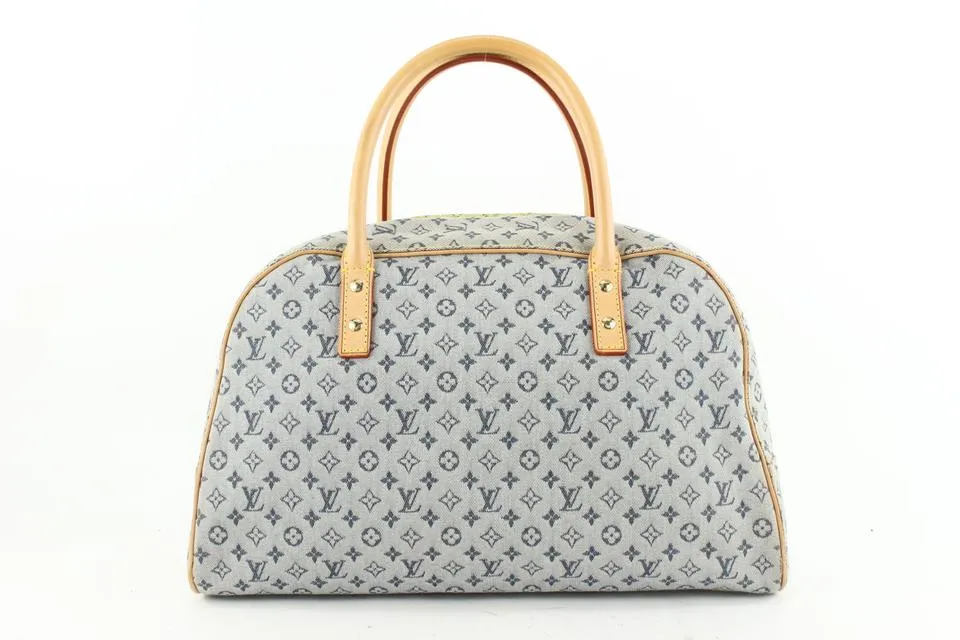 Louis Vuitton Blue Monogram Mini Lin Marie Speedy Deauville Boston Bag 607lvs616