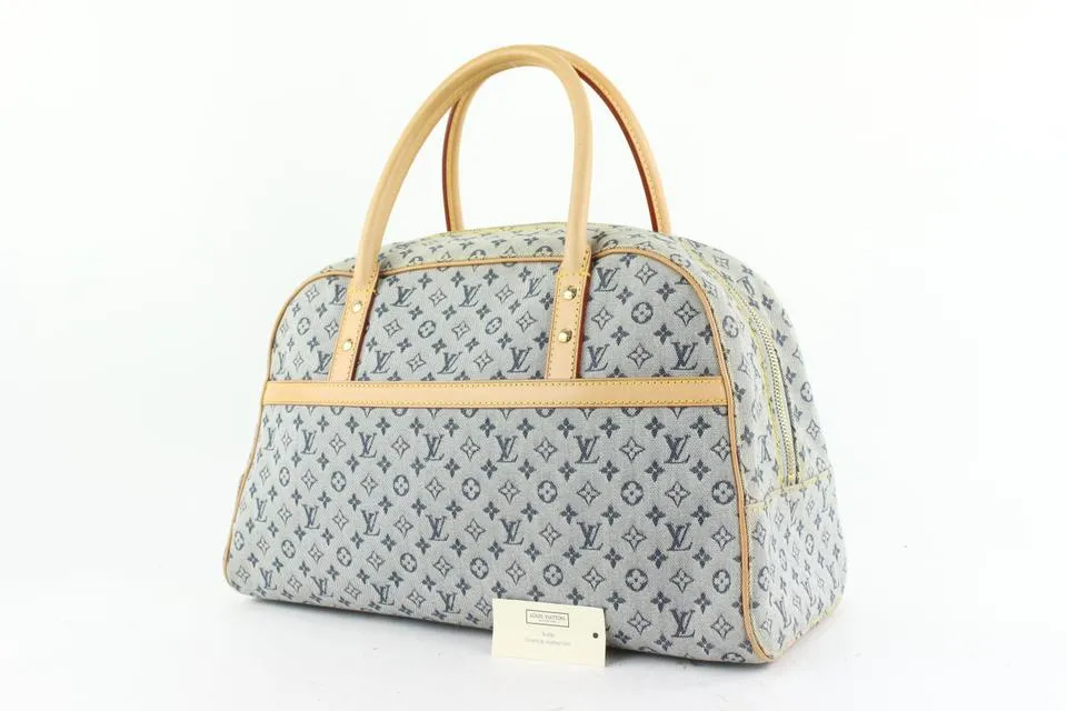 Louis Vuitton Blue Monogram Mini Lin Marie Speedy Deauville Boston Bag 607lvs616