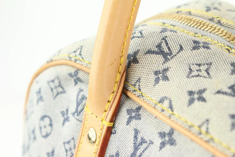 Louis Vuitton Blue Monogram Mini Lin Marie Speedy Deauville Boston Bag 607lvs616