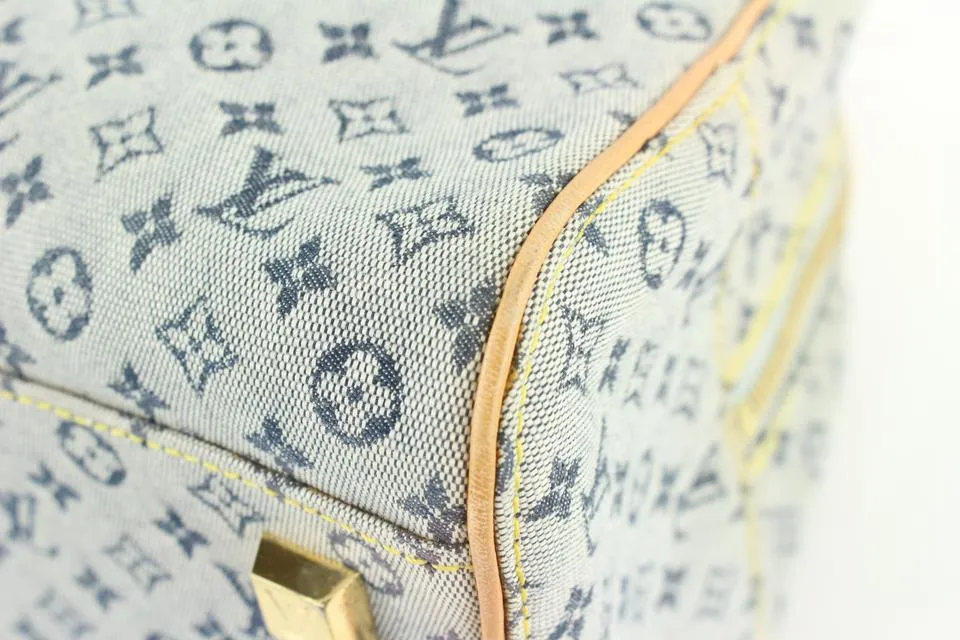 Louis Vuitton Blue Monogram Mini Lin Marie Speedy Deauville Boston Bag 607lvs616