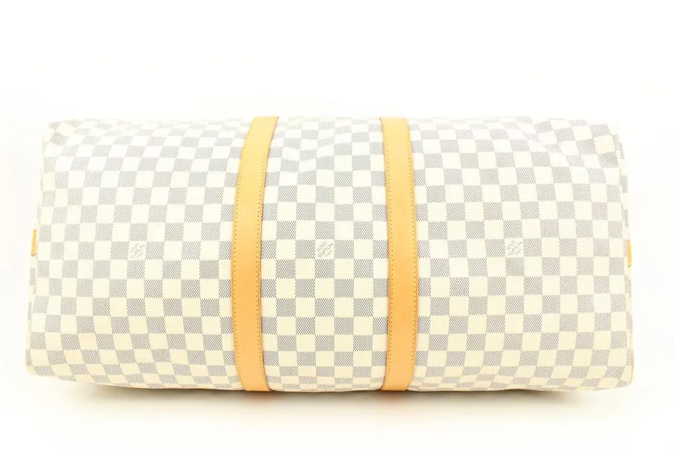 Louis Vuitton Damier Azur Keepall Bandouliere 55 Duffle with Strap 44lk96