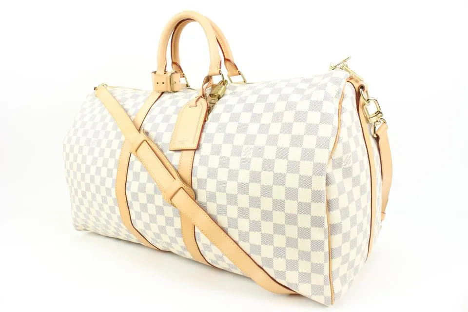 Louis Vuitton Damier Azur Keepall Bandouliere 55 Duffle with Strap 44lk96