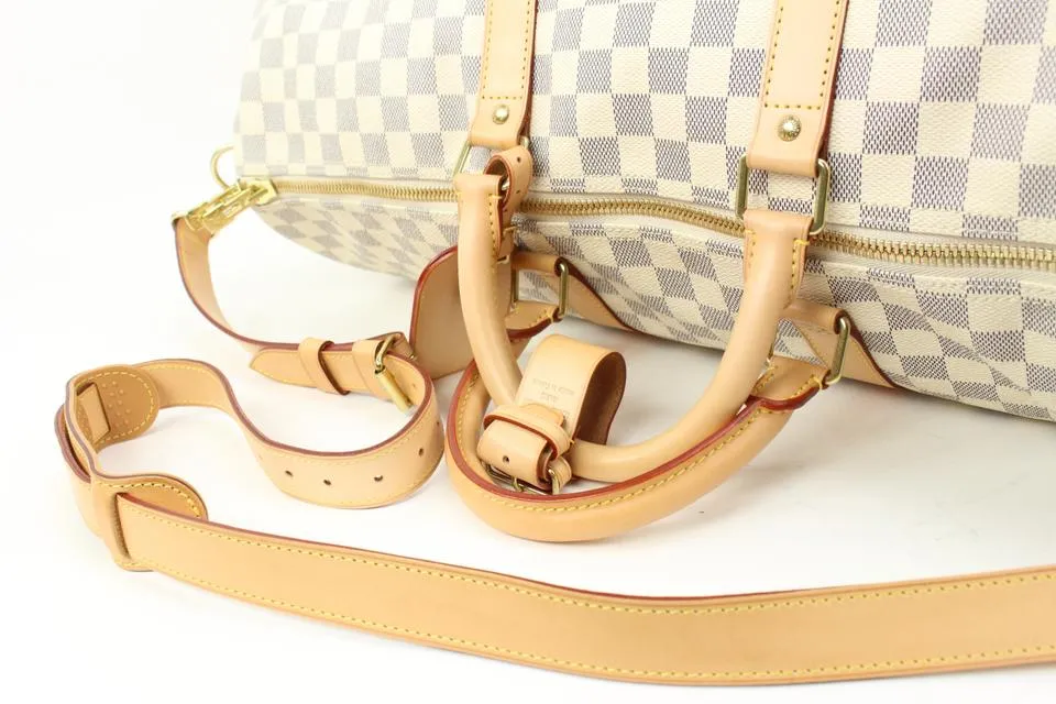 Louis Vuitton Damier Azur Keepall Bandouliere 55 Duffle with Strap 44lk96