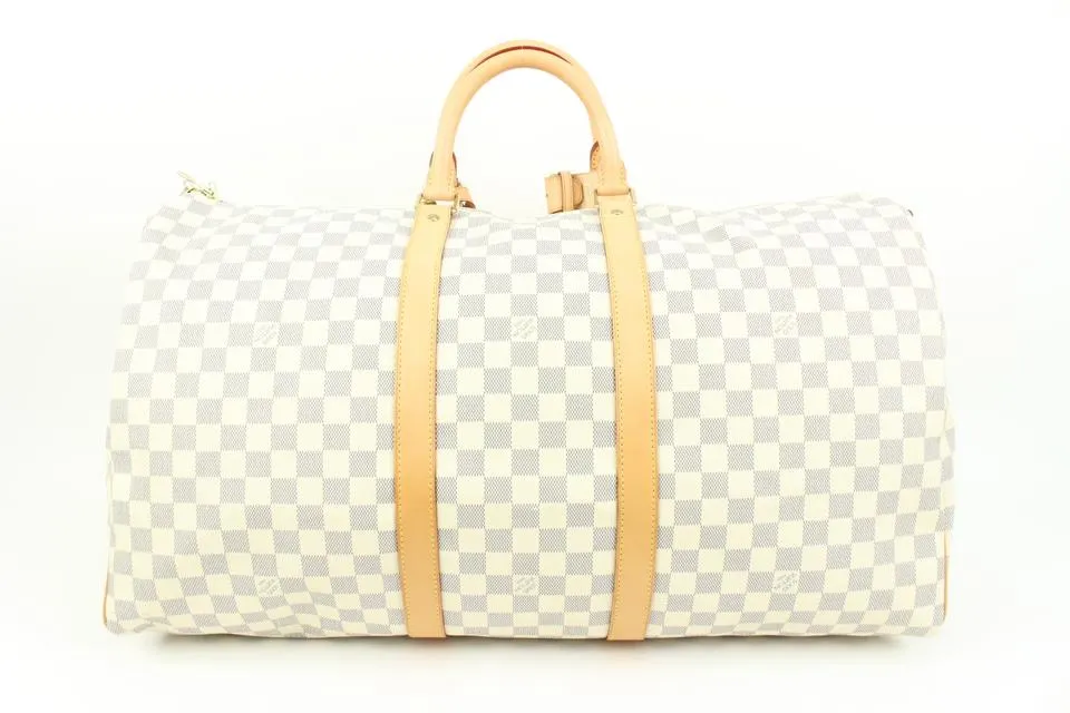 Louis Vuitton Damier Azur Keepall Bandouliere 55 Duffle with Strap 44lk96