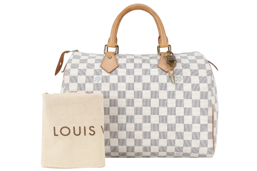 LOUIS VUITTON SPEEDY 30 DAMIER AZUR CANVAS GOLD HARDWARE WITH DUST COVER