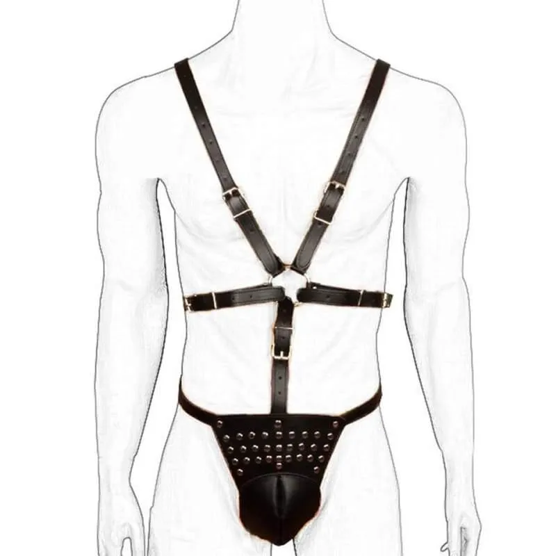 Male Body Bondage PU Leather Adjustable BDSM Chest Harness With Cock Cage Fetish Slave Bondage Restraint