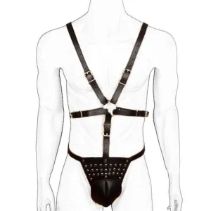 Male Body Bondage PU Leather Adjustable BDSM Chest Harness With Cock Cage Fetish Slave Bondage Restraint