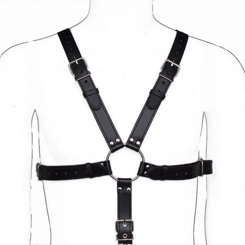 Male Body Bondage PU Leather Adjustable BDSM Chest Harness With Cock Cage Fetish Slave Bondage Restraint