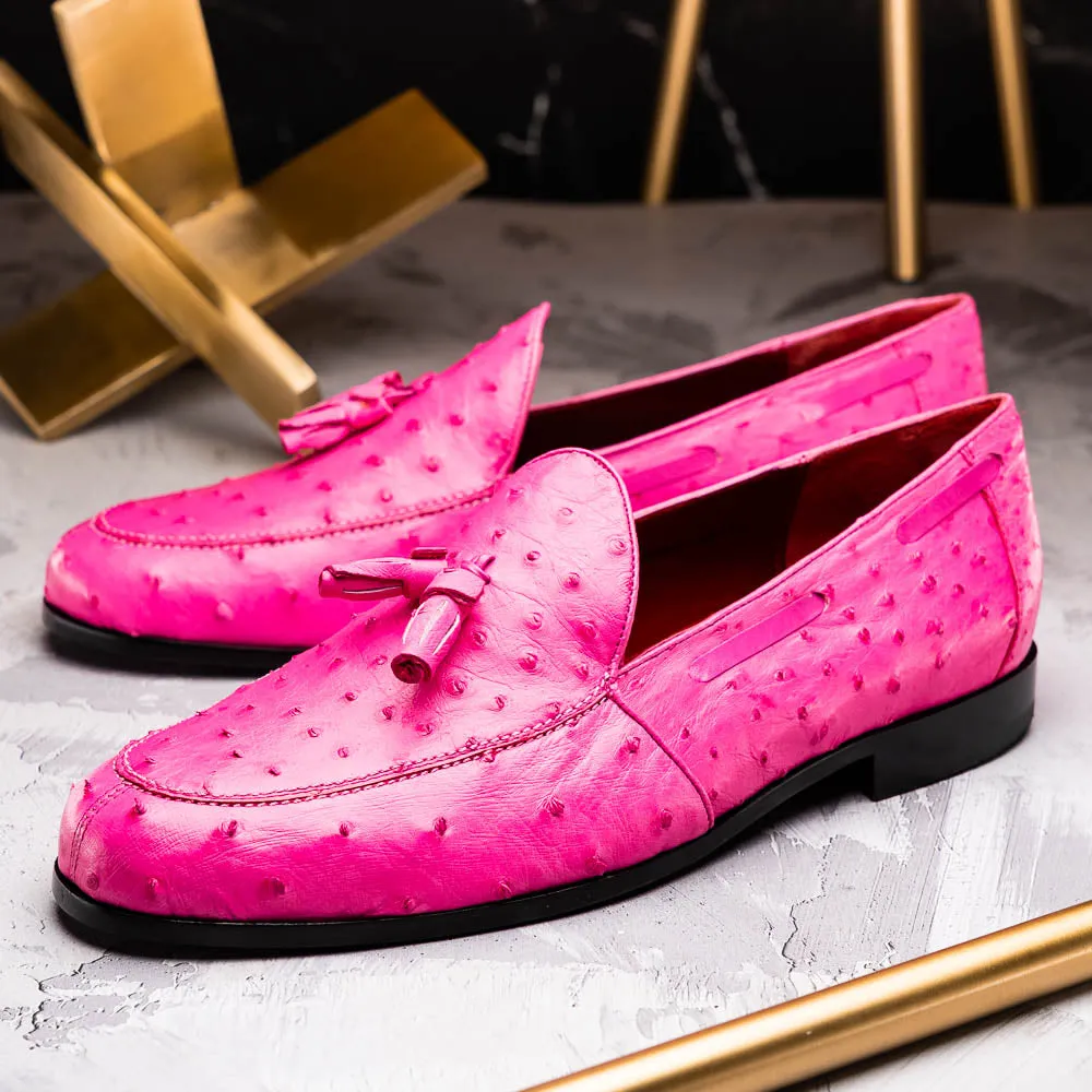 Marco Di Milano Aubiere Pink Ostrich Quill Tassel Loafers