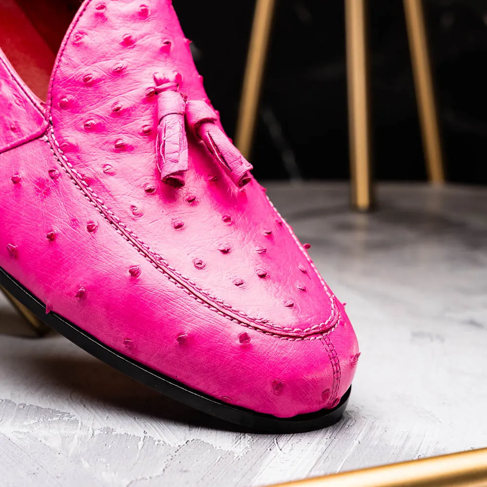Marco Di Milano Aubiere Pink Ostrich Quill Tassel Loafers