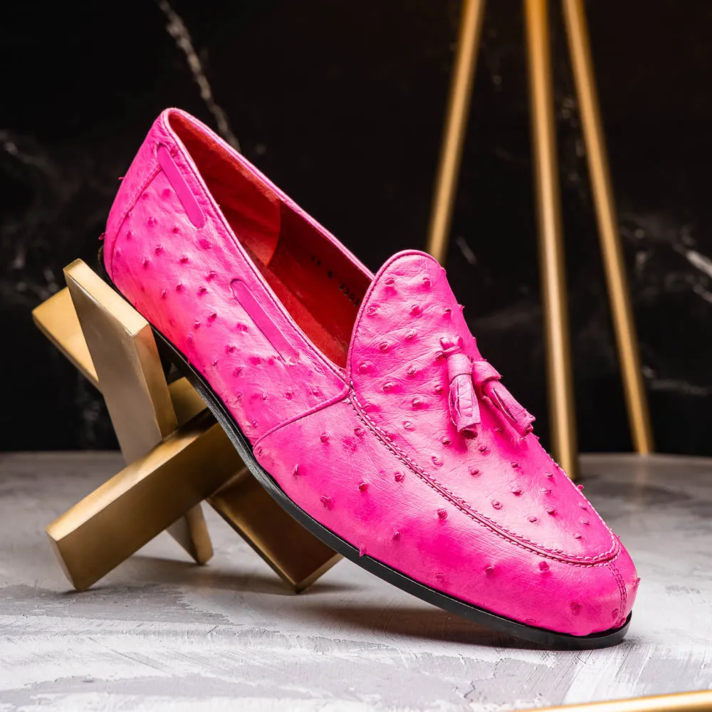 Marco Di Milano Aubiere Pink Ostrich Quill Tassel Loafers