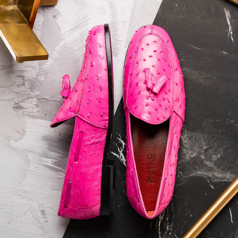 Marco Di Milano Aubiere Pink Ostrich Quill Tassel Loafers