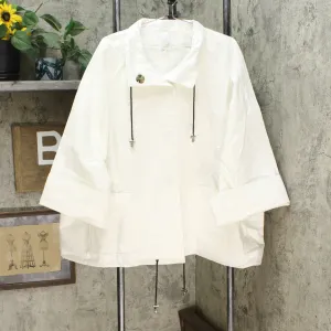 MarlaWynne Canvas Drama Snap Front Jacket With Pockets Soft White Plus 3X