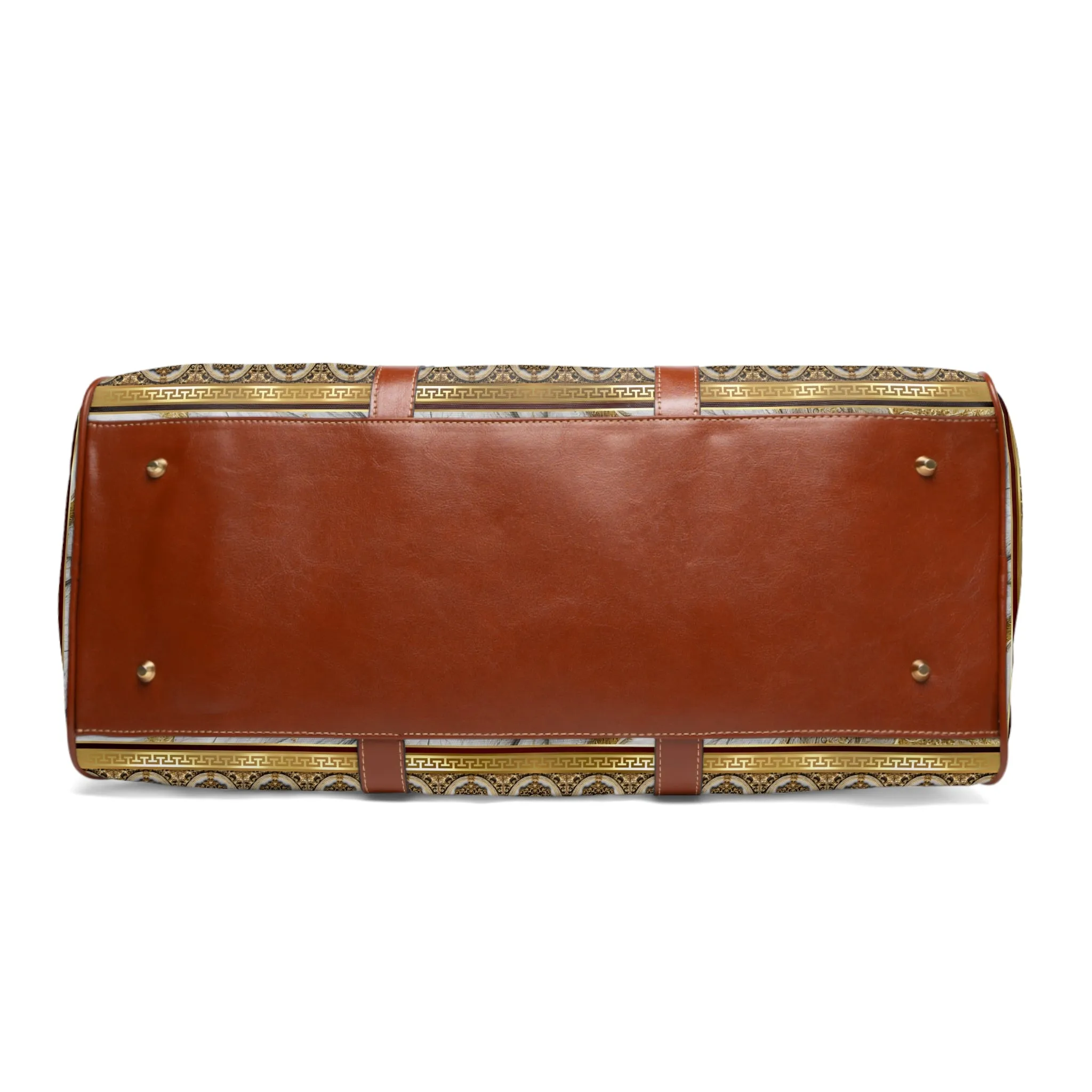 Maroon Gold Cream Large Greek Keys Waterproof Travel Bag