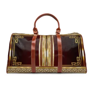Maroon Gold Cream Large Greek Keys Waterproof Travel Bag