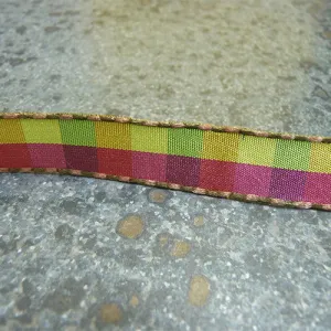 May Arts Ribbon : Stitched Edge Check Ribbon - Green / Fuchsia