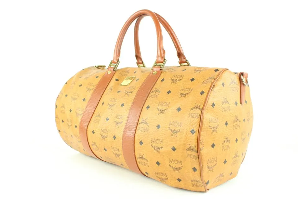 MCM Large Cognac Monogram Visetos Boston Duffle Bag 107m41