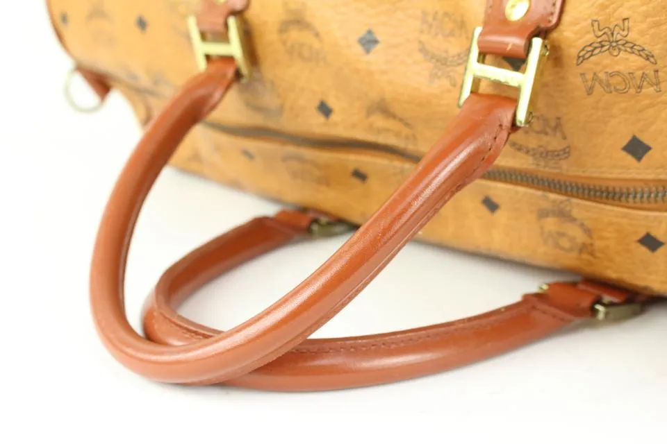 MCM Large Cognac Monogram Visetos Boston Duffle Bag 107m41