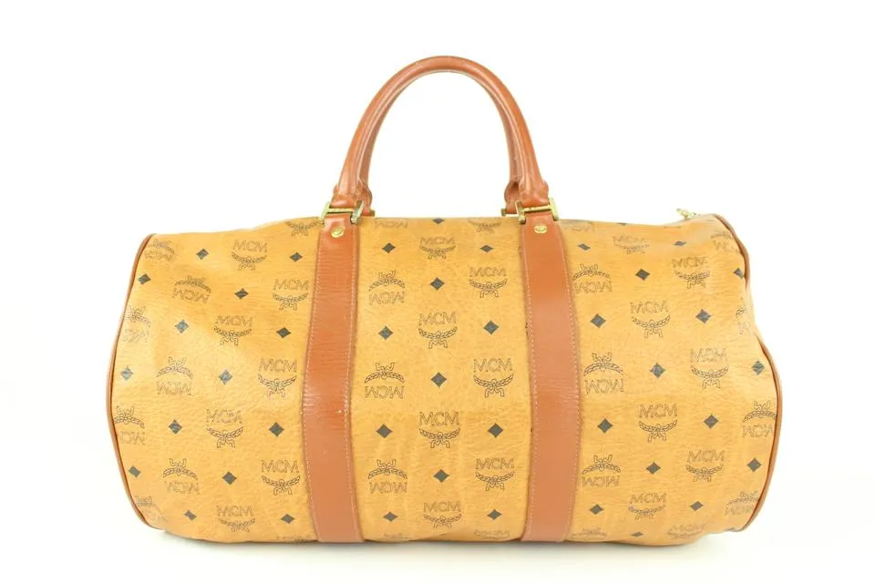 MCM Large Cognac Monogram Visetos Boston Duffle Bag 107m41