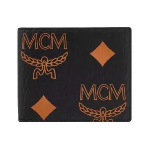 MCM SMALL BIFOLD WALLET IN MAXI VISETOS BLACK/COGNAC