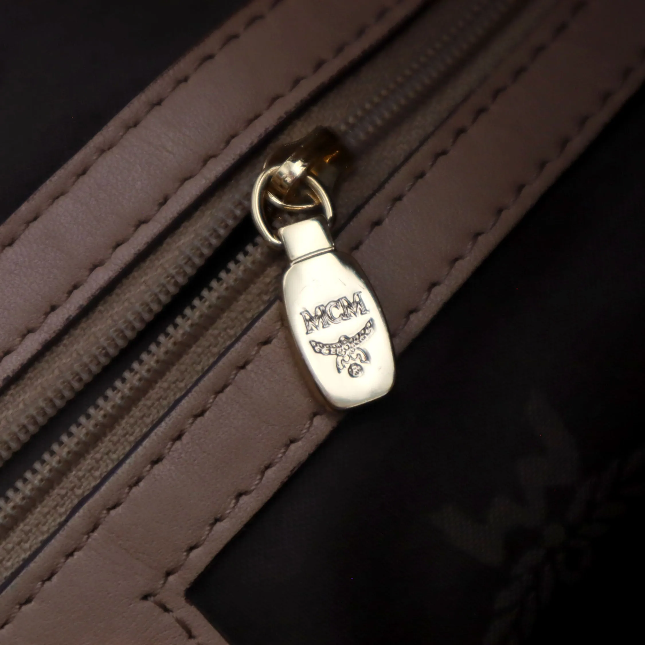 MCM Visetos Leather Drawstring Bucket Bag