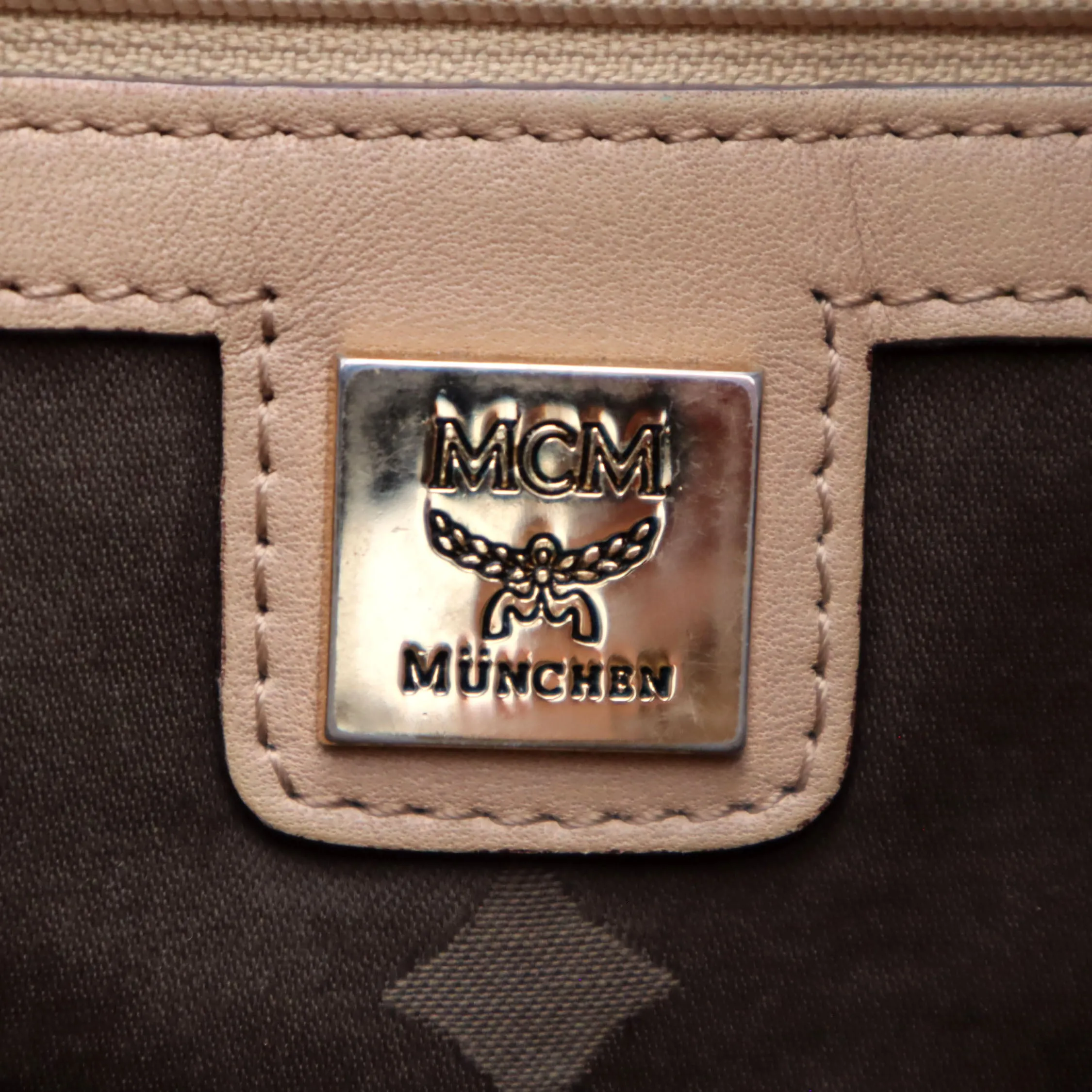 MCM Visetos Leather Drawstring Bucket Bag