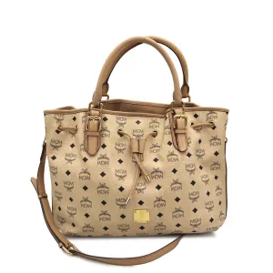 MCM Visetos Leather Drawstring Bucket Bag