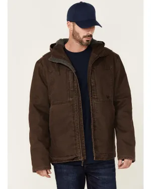 Men's Brown Castile Weathered Duck Hooded Zip-Front Insulated Work Jacket