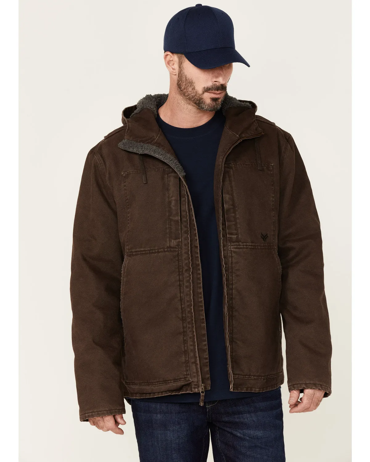 Men's Brown Castile Weathered Duck Hooded Zip-Front Insulated Work Jacket