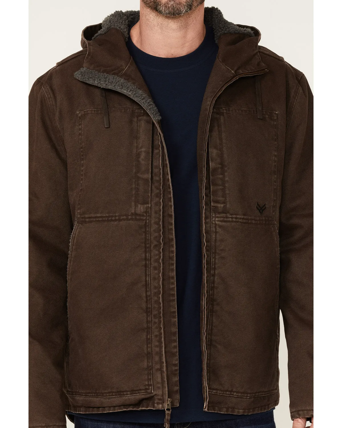Men's Brown Castile Weathered Duck Hooded Zip-Front Insulated Work Jacket