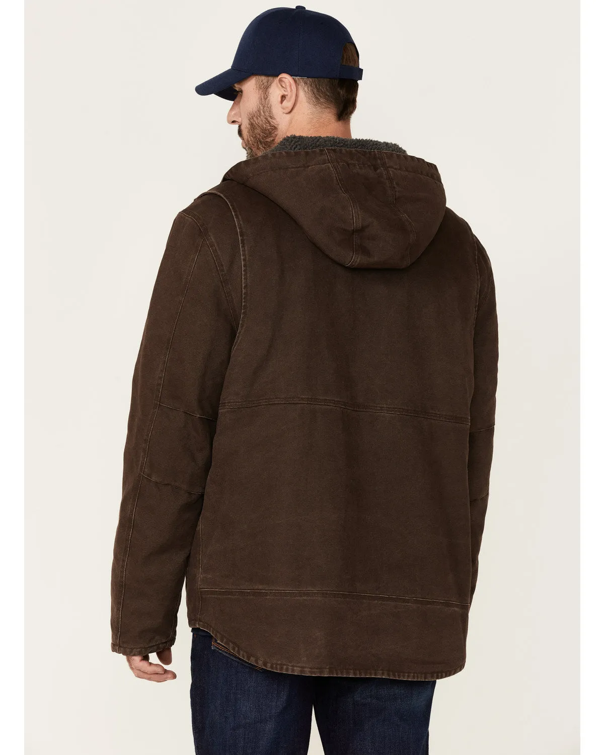 Men's Brown Castile Weathered Duck Hooded Zip-Front Insulated Work Jacket