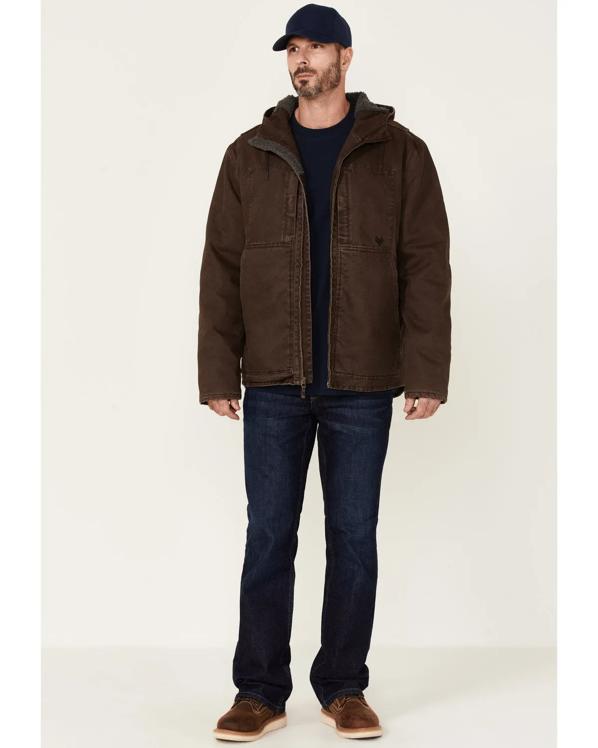 Men's Brown Castile Weathered Duck Hooded Zip-Front Insulated Work Jacket