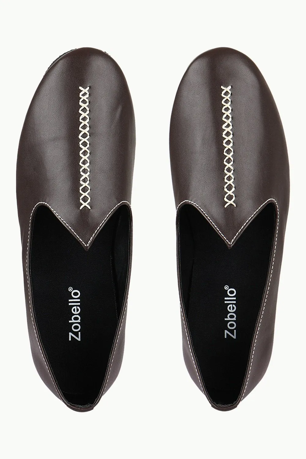 Mens Contrast Stitch Brown Juttis