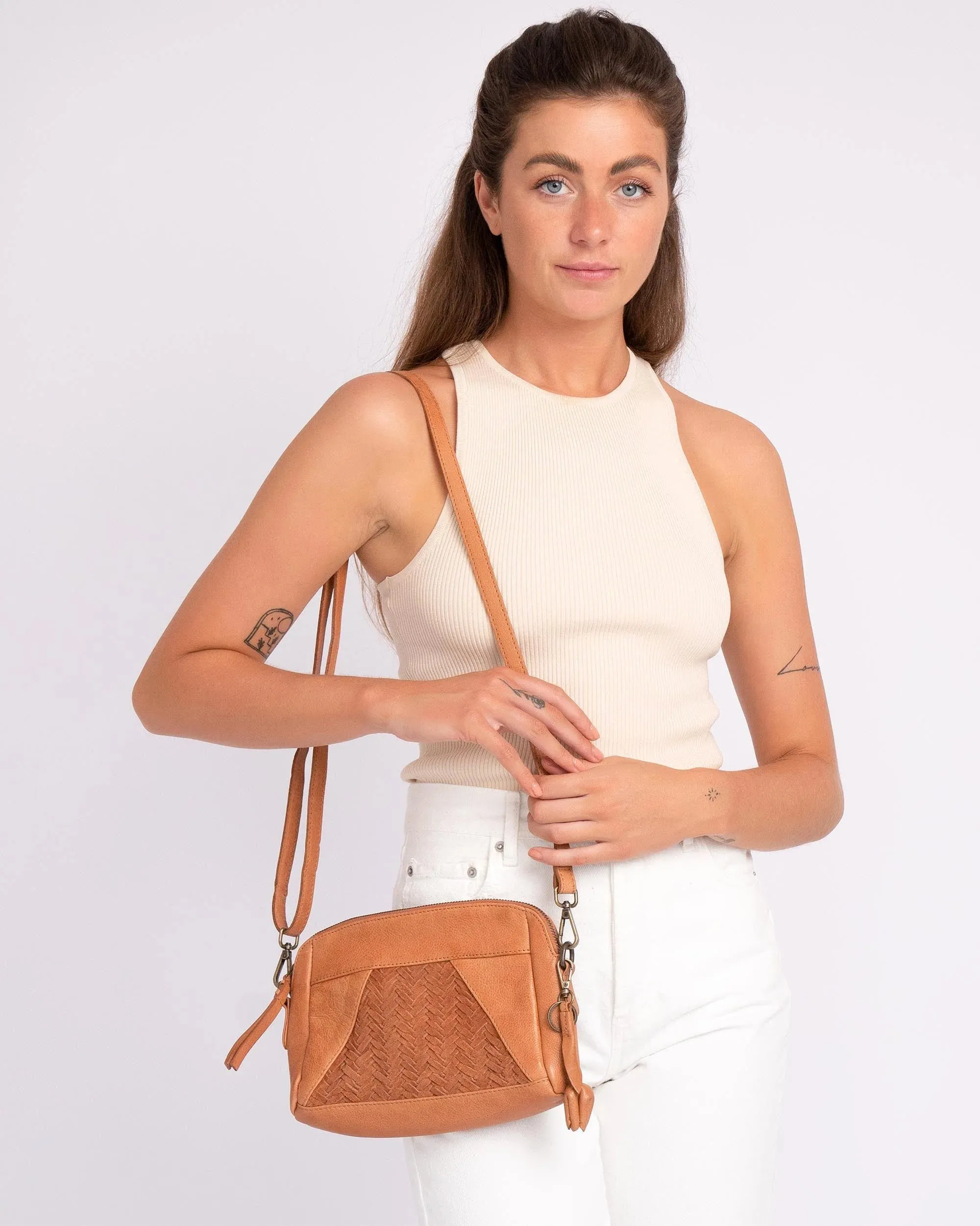 Messing | Suede & Leather Herringbone Crossbody Bag