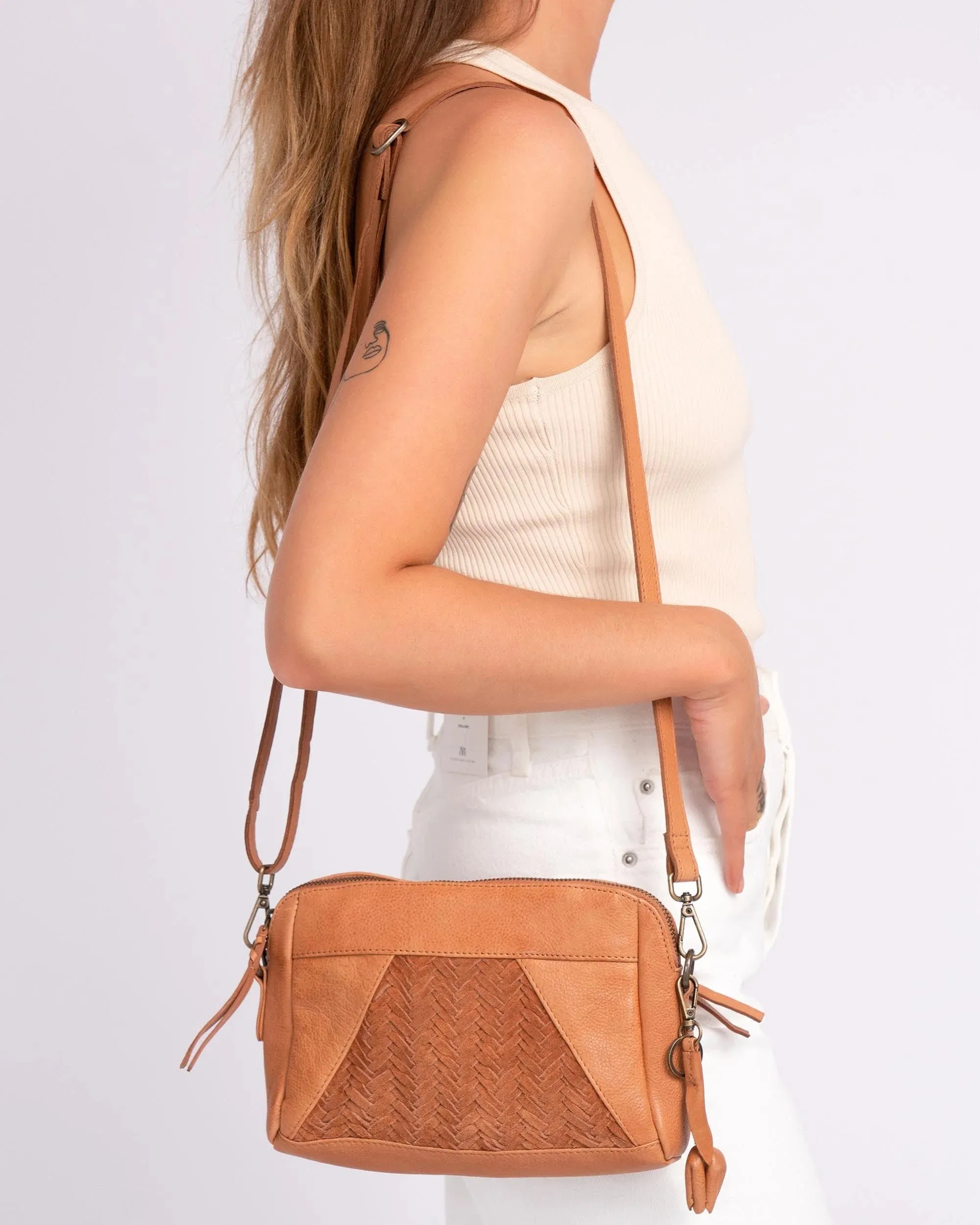 Messing | Suede & Leather Herringbone Crossbody Bag