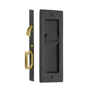 Modern Rectangular Privacy Mortise Pocket Door Lockset - Door Mount - 8" Brass/Flat Black