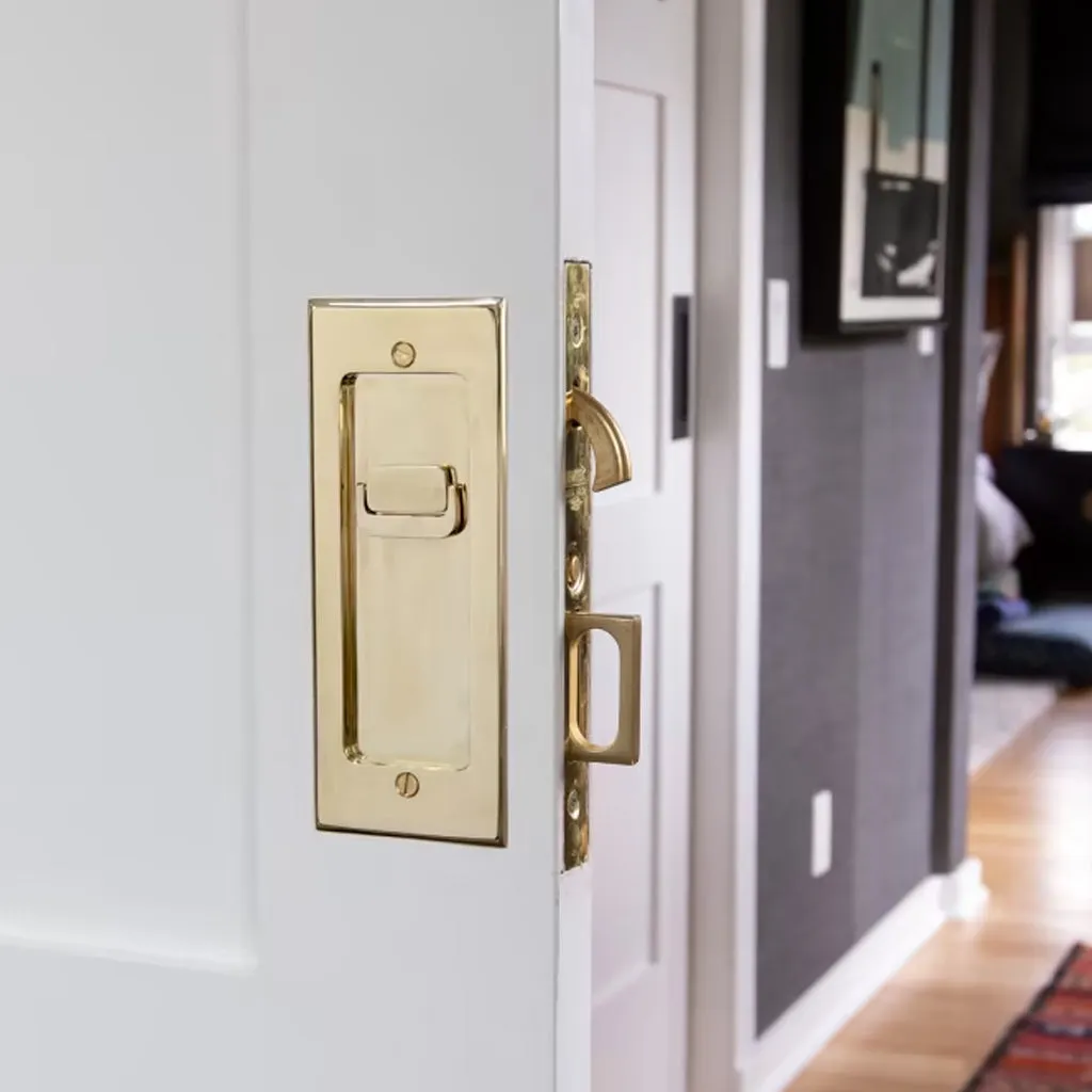 Modern Rectangular Privacy Mortise Pocket Door Lockset - Door Mount - 8" Brass/Unlacquered Brass