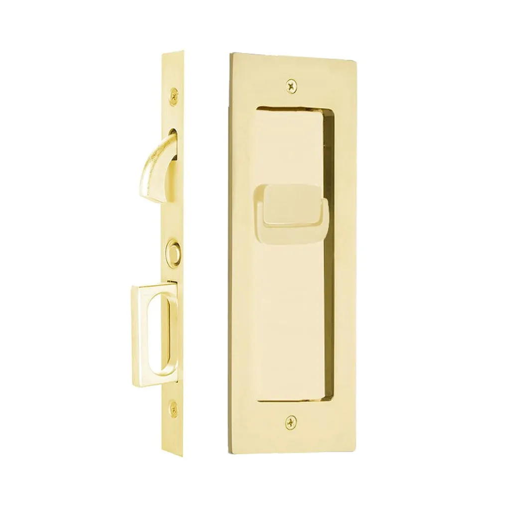 Modern Rectangular Privacy Mortise Pocket Door Lockset - Door Mount - 8" Brass/Unlacquered Brass