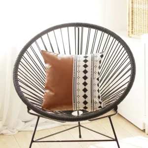 Monochromic Diamond and Brown Faux Leather Pillow Cover