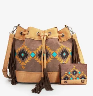 Montana West Aztec Embroidered Bucket Bag Set